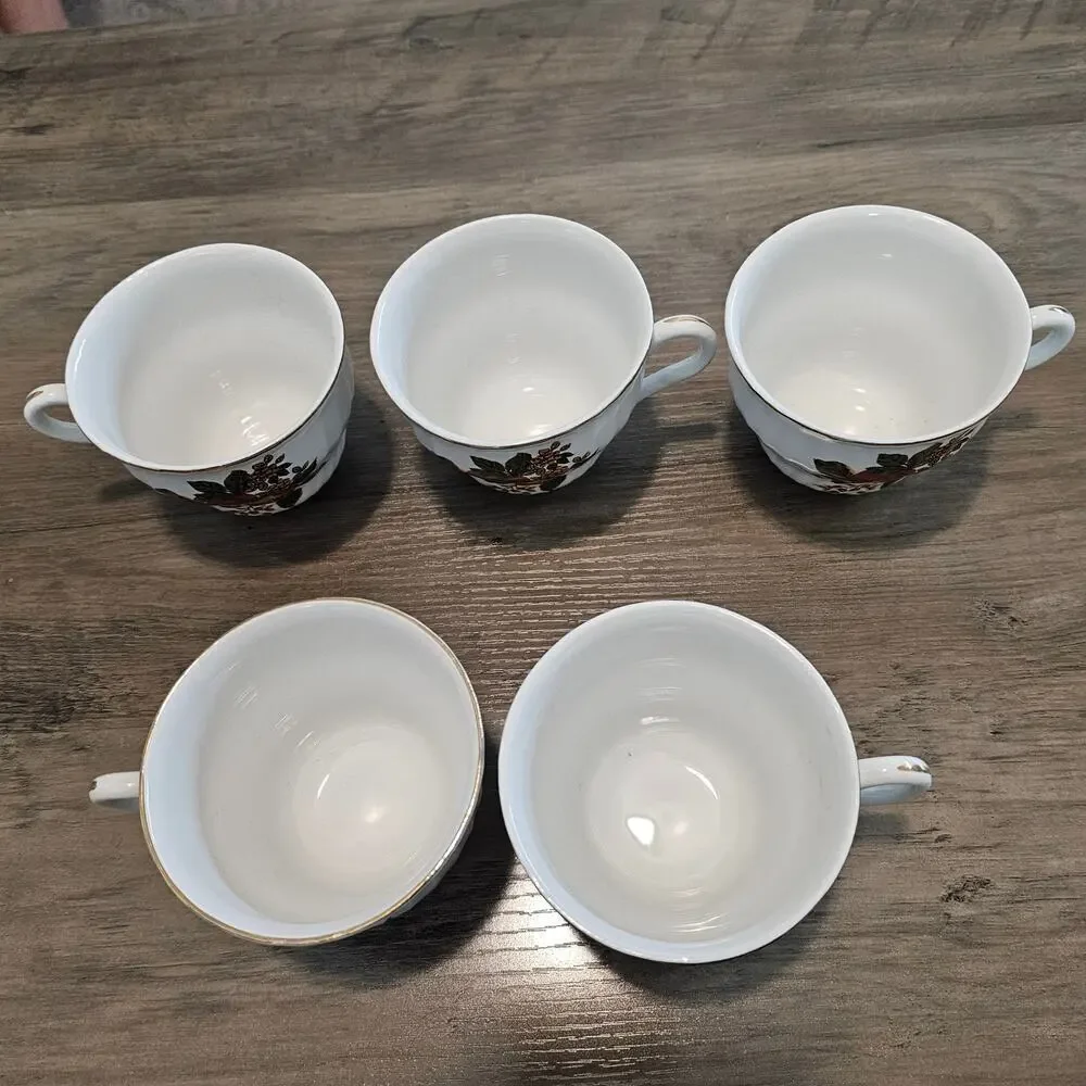 Vintage Enoch Wedgwood English Harvest Teacups Floral Coffee Cups 5-Set Cottage